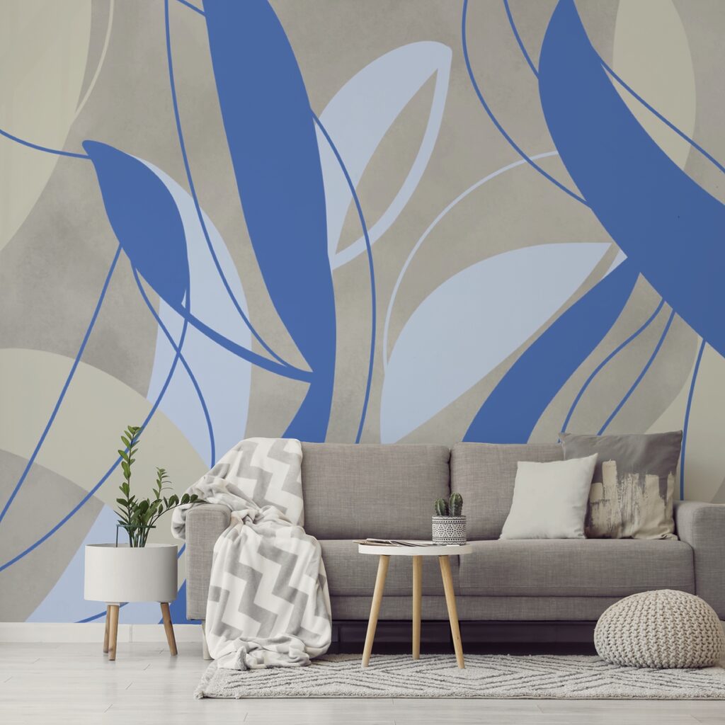 Blue and white swirls on a gray background