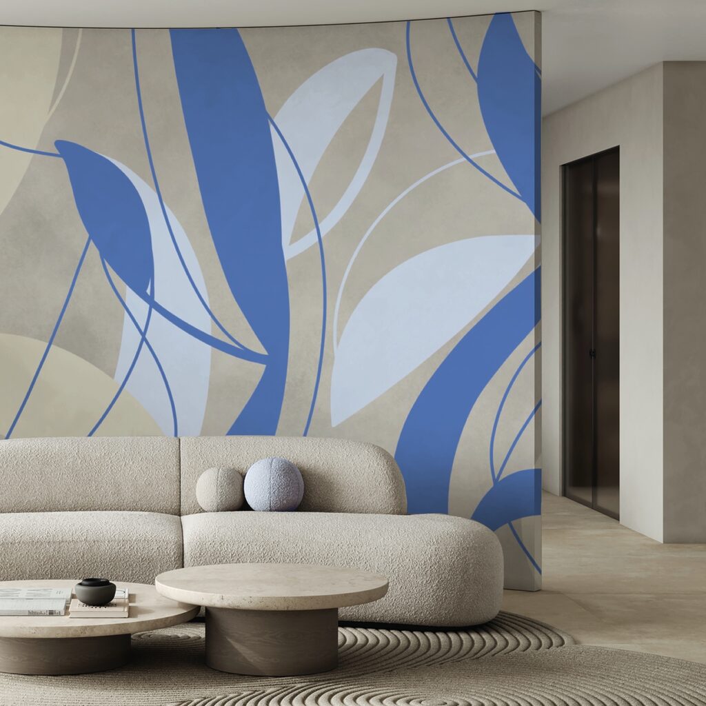 Blue and white swirls on a gray background