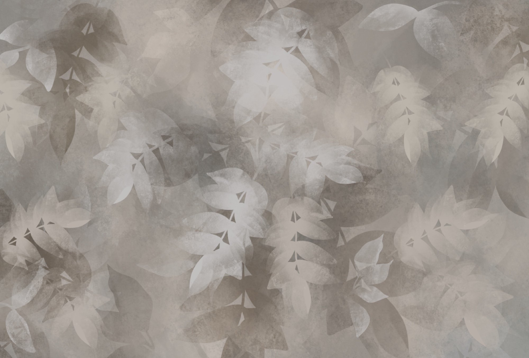 Grey and white background with leaves