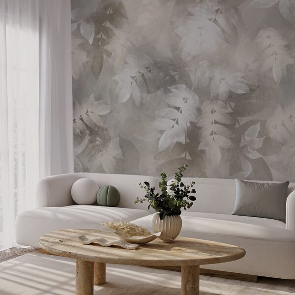 Grey and white background with leaves Grey and white background with leaves