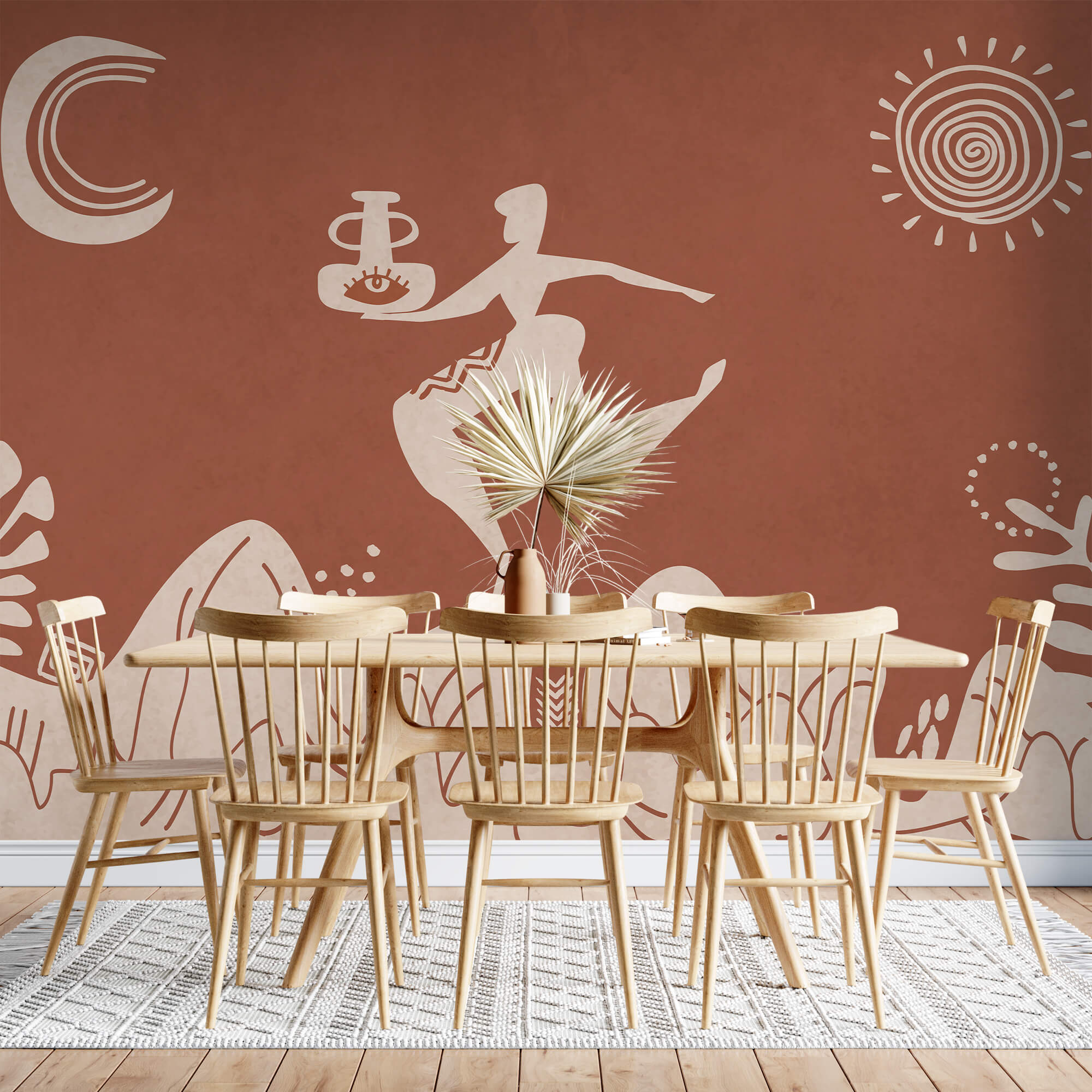 Drawing of a man holding a pot and a pot on a mountain