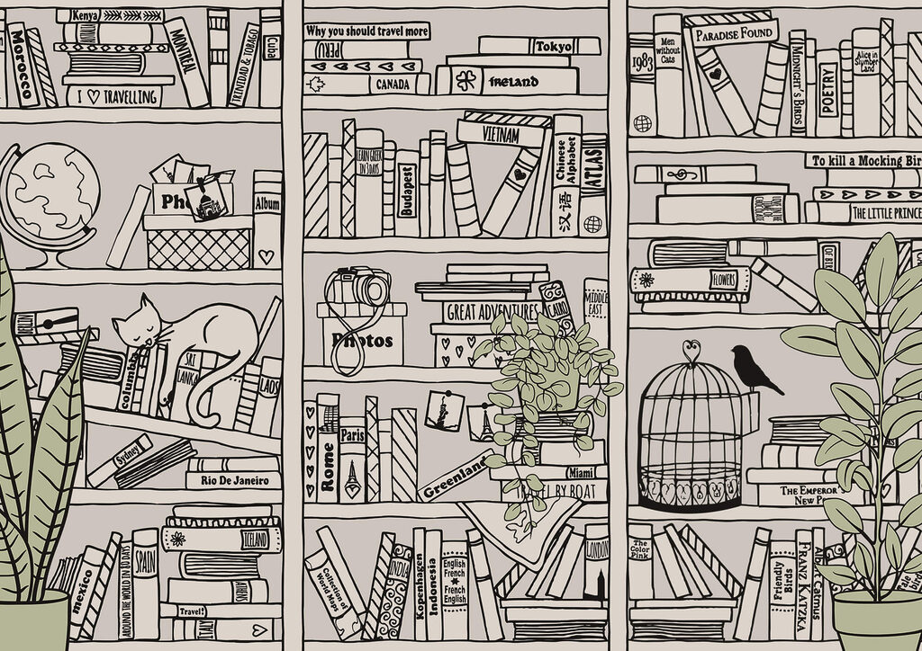 Wallpaper with books on shelves Wallpaper with books on shelves