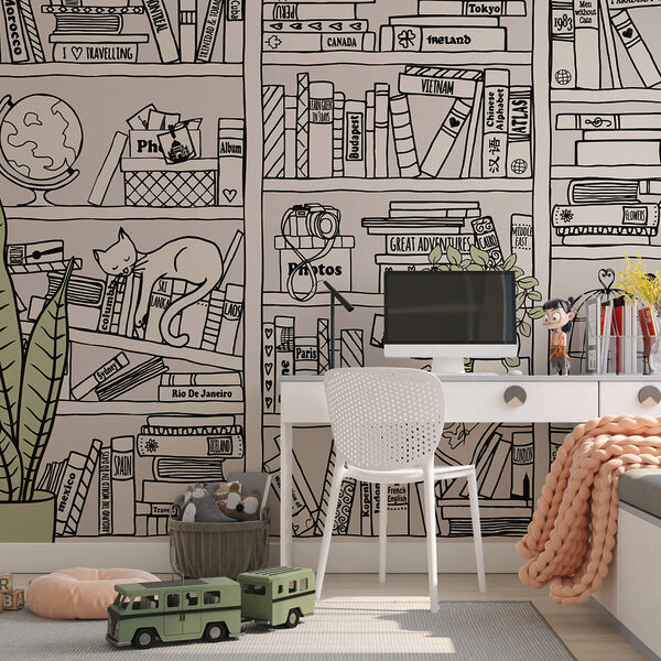 Wallpaper with books on shelves Wallpaper with books on shelves