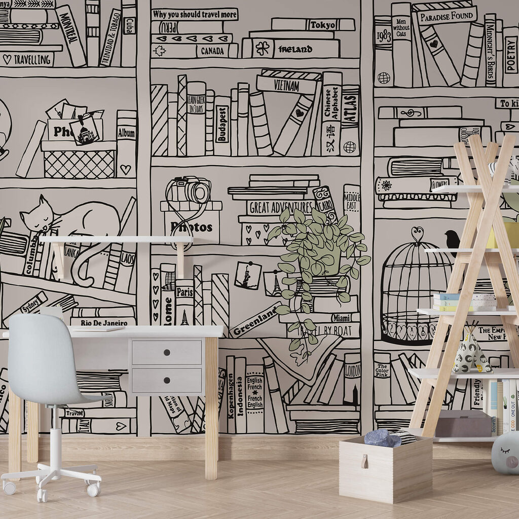 Wallpaper with books on shelves