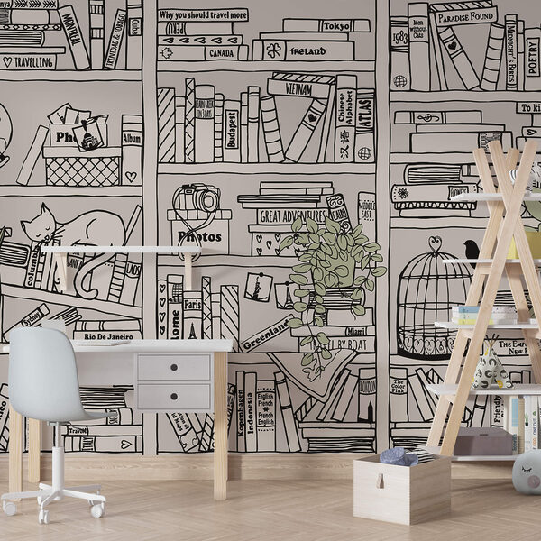 Wallpaper with books on shelves Wallpaper with books on shelves