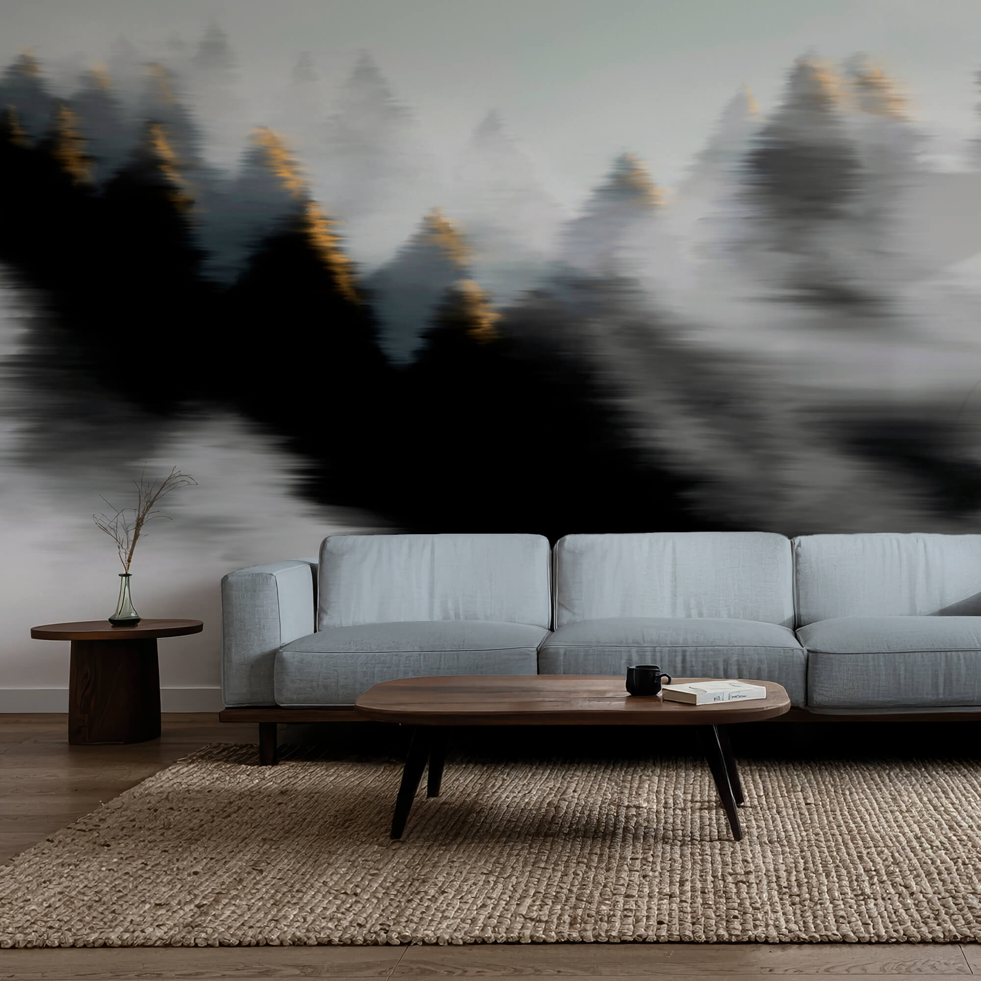 Foggy forest with trees