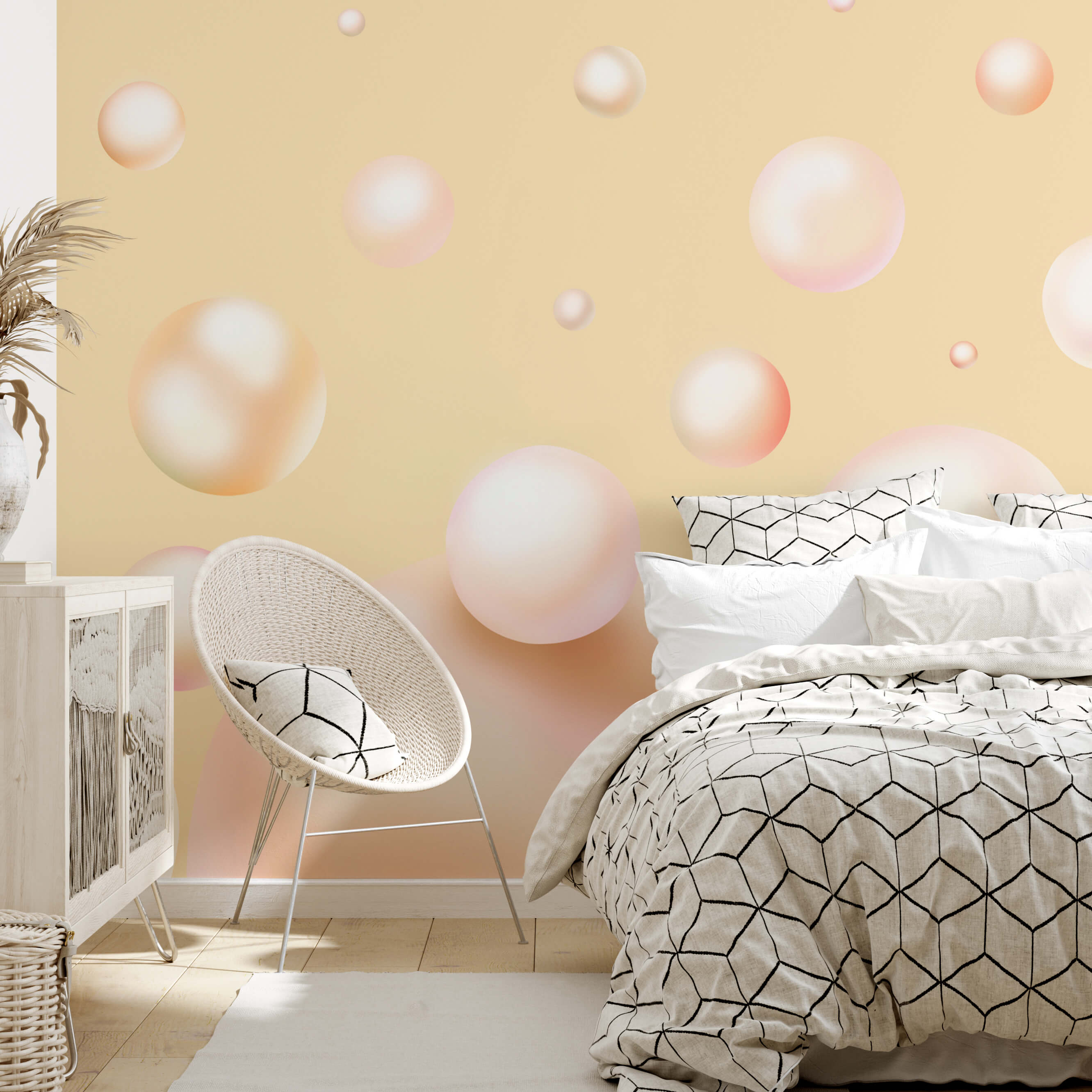 Floating orbs create a dreamlike scene