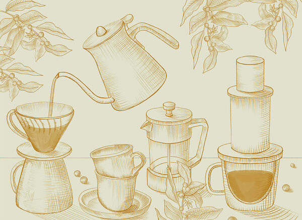 Drawing of coffee brewing Drawing of coffee brewing