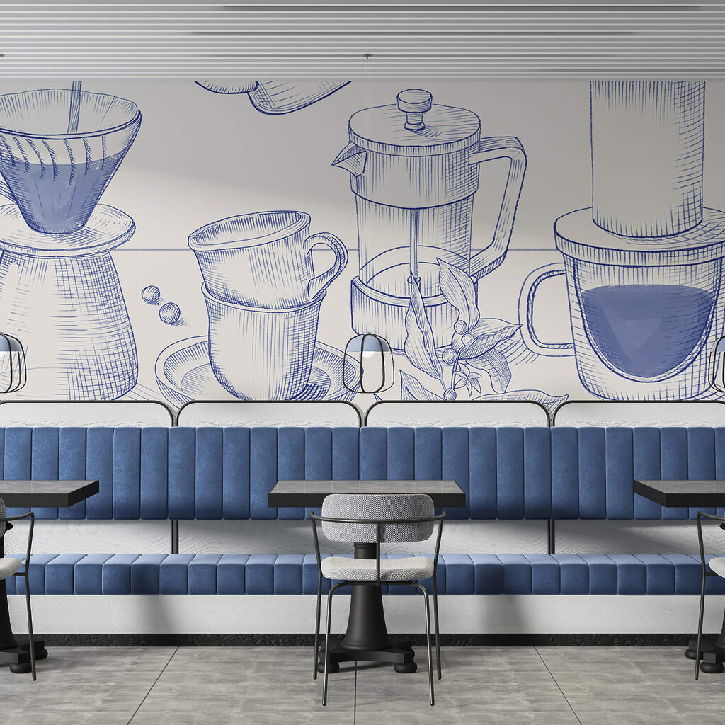 Drawing of coffee brewing process Drawing of coffee brewing process