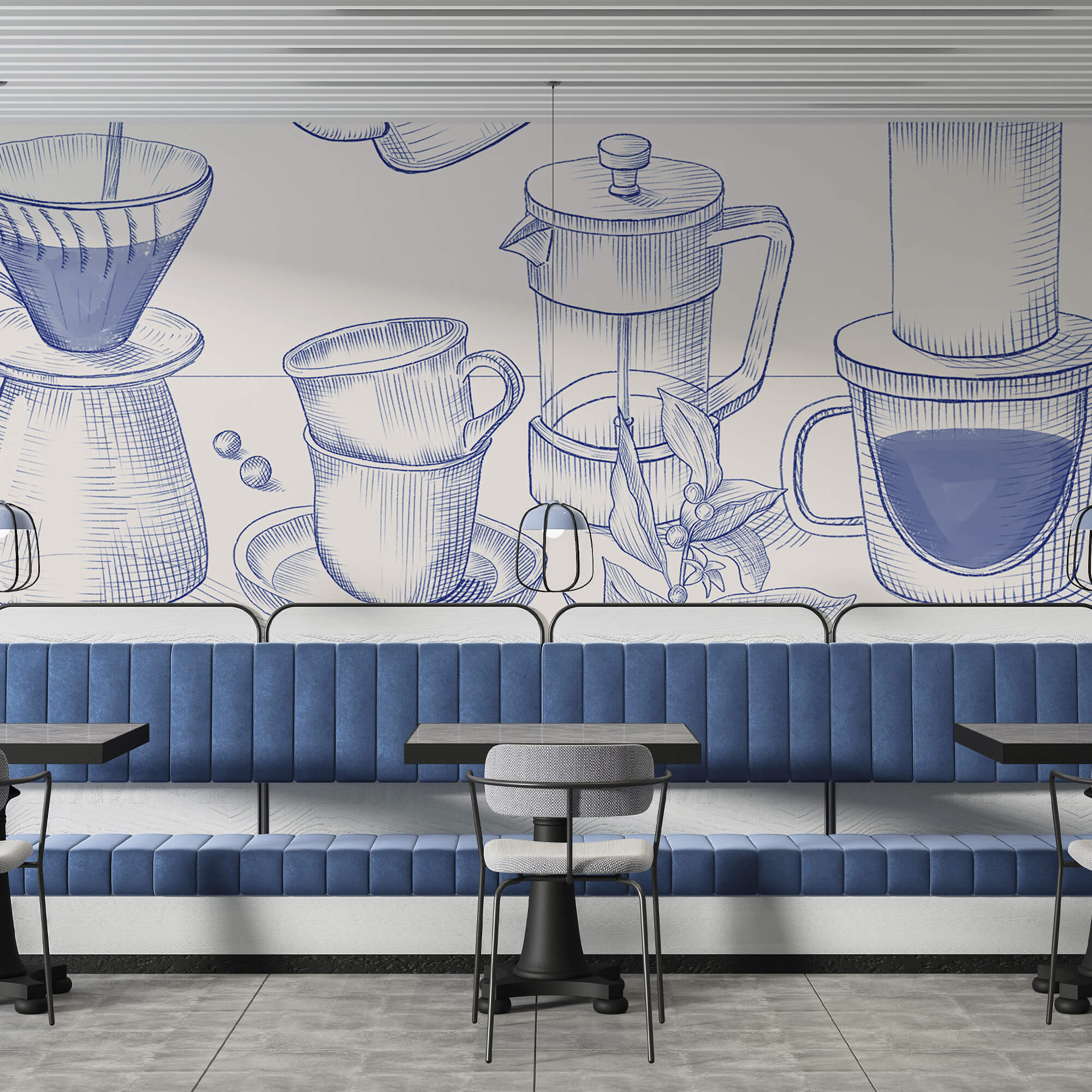 Drawing of coffee brewing process Drawing of coffee brewing process