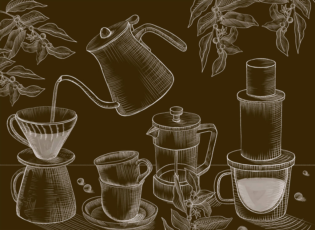 Drawing of coffee maker and coffee pot Drawing of coffee maker and coffee pot