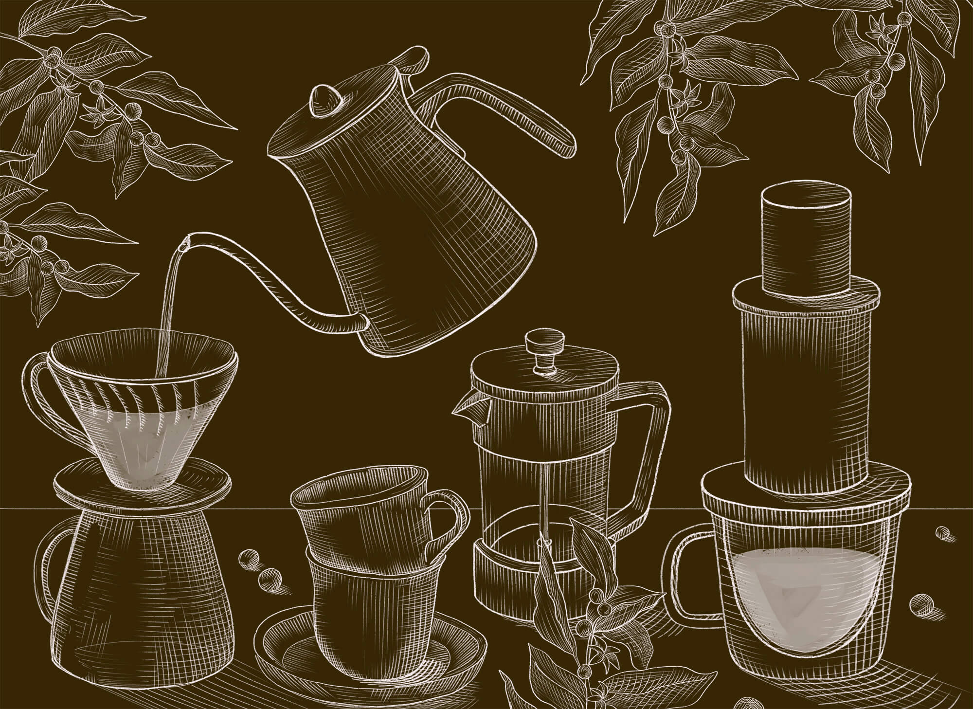 Drawing of coffee maker and coffee pot Drawing of coffee maker and coffee pot