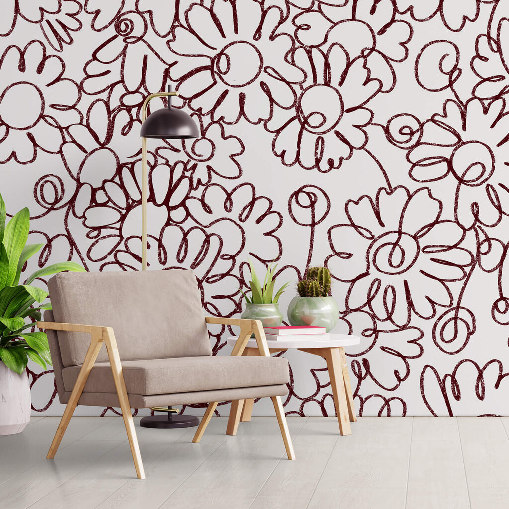 Pattern of flowers drawn with red lines Pattern of flowers drawn with red lines