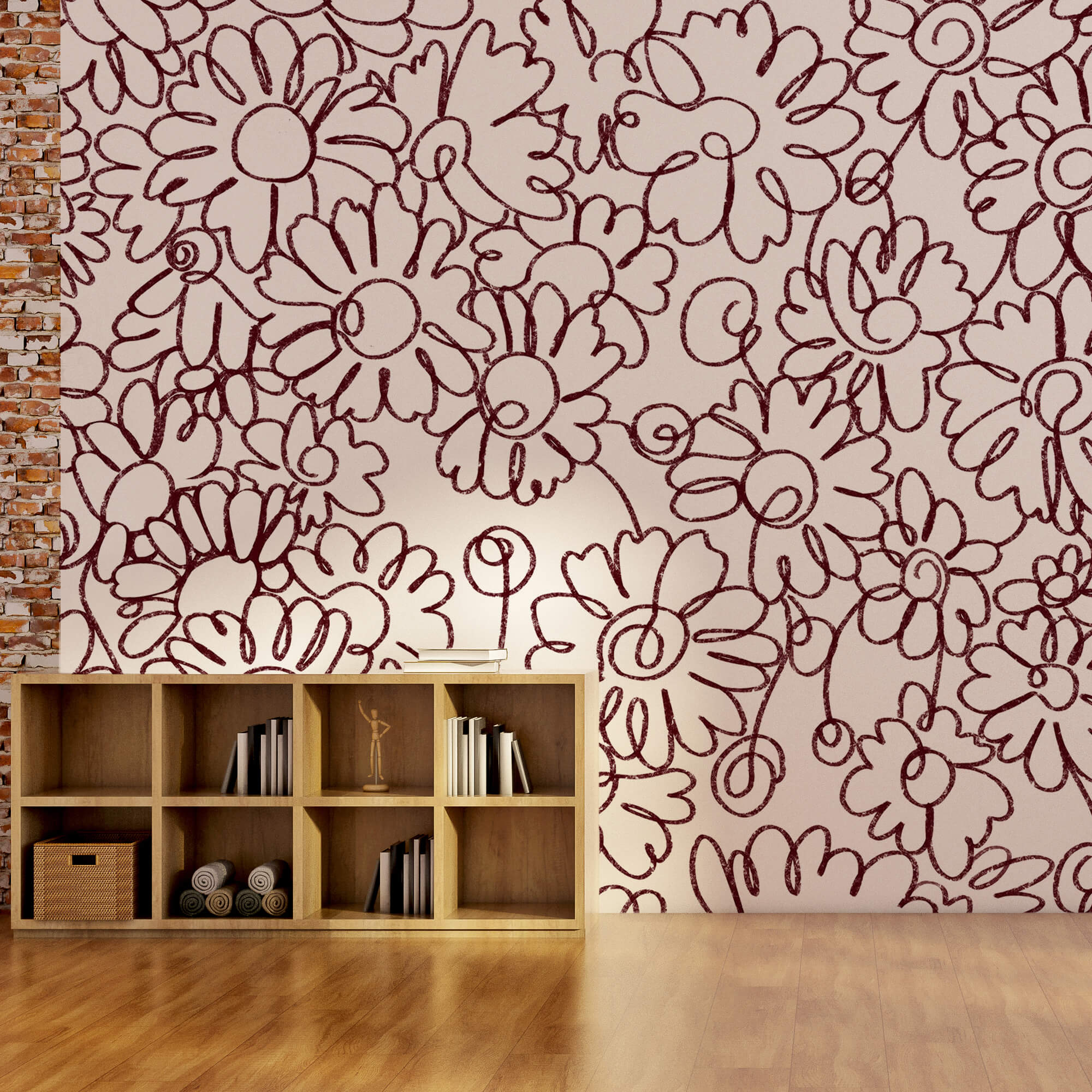 Pattern of flowers drawn with red lines Pattern of flowers drawn with red lines