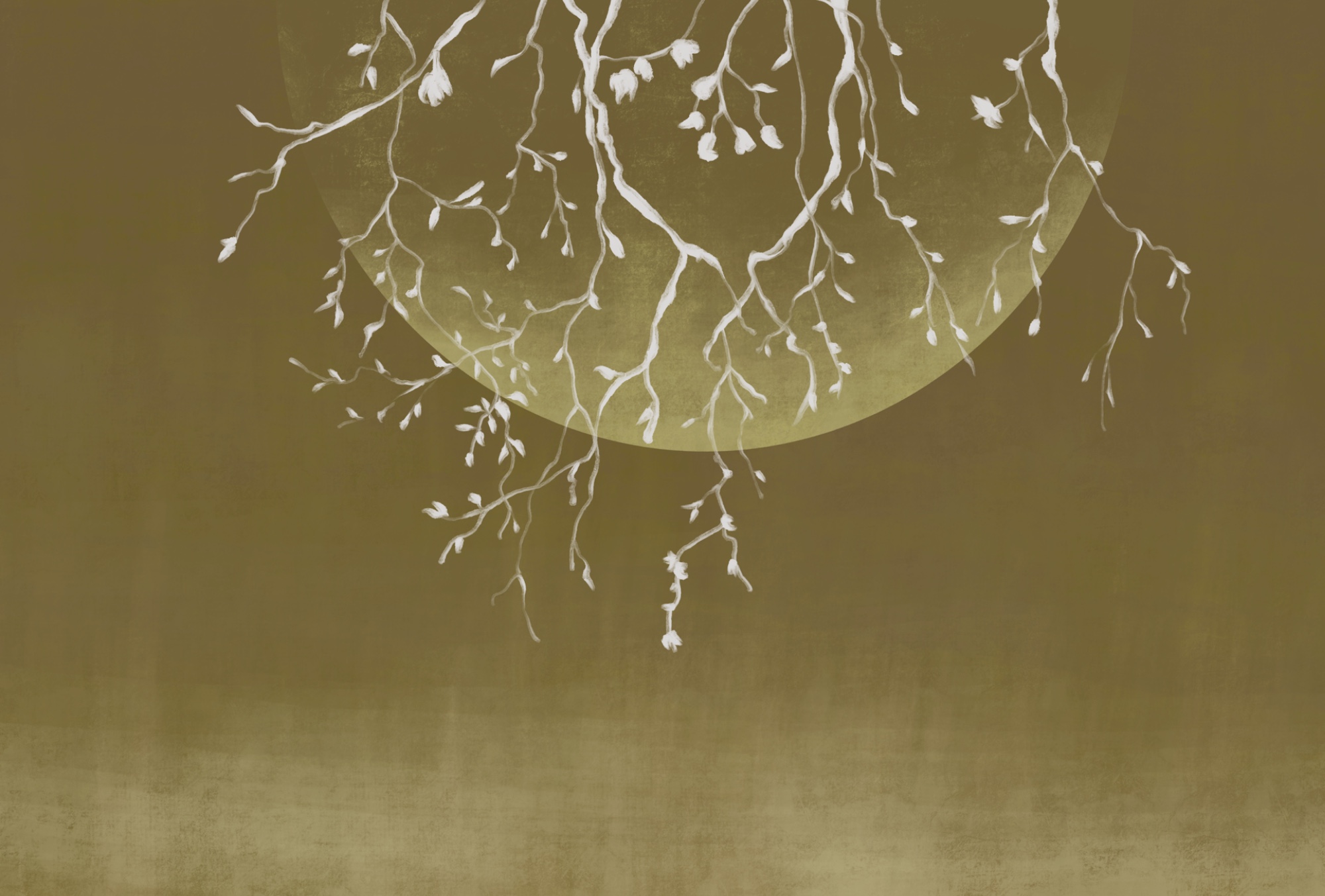 Tree branches with leaves and a moon