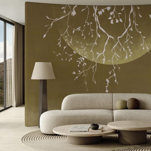 Tree branches with leaves and a moon