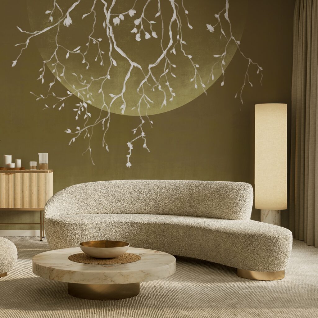 Tree branches with leaves and a moon