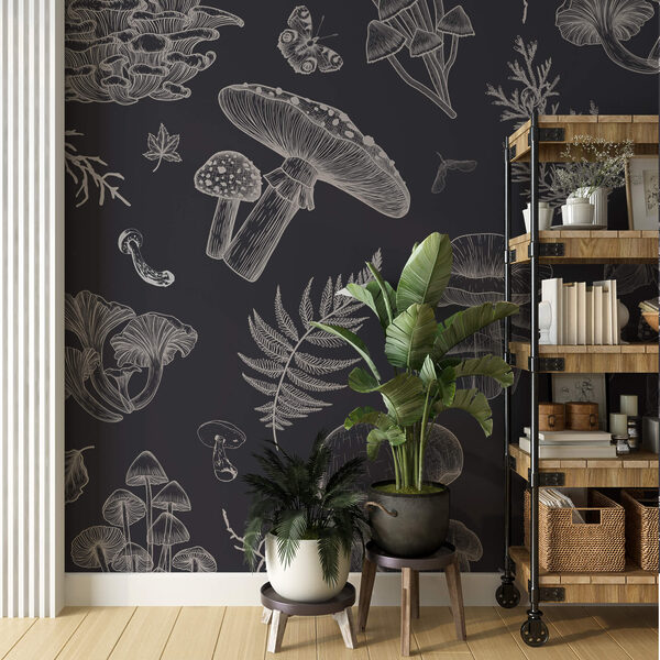 Wall murals Pattern of mushrooms and leaves (SKU: t00317) Wall murals Wall murals Pattern of mushrooms and leaves (SKU: t00317)