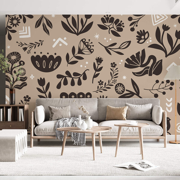Wall murals Pattern of flowers and leaves (SKU: t00321) Wall murals Wall murals Pattern of flowers and leaves (SKU: t00321)