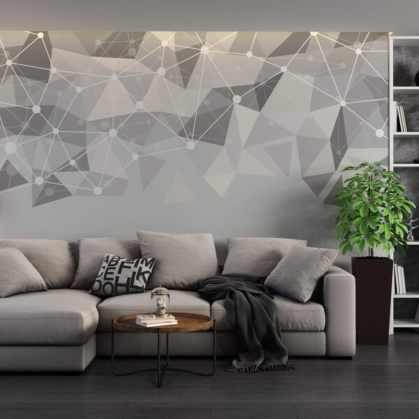 Wall murals Wall murals Grey and white background with white dots and triangles (SKU: t00325)