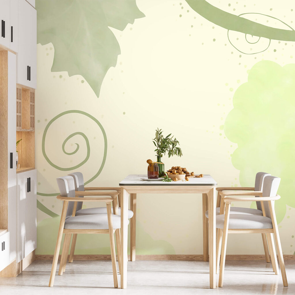 Green leaves and swirls on a white background Green leaves and swirls on a white background