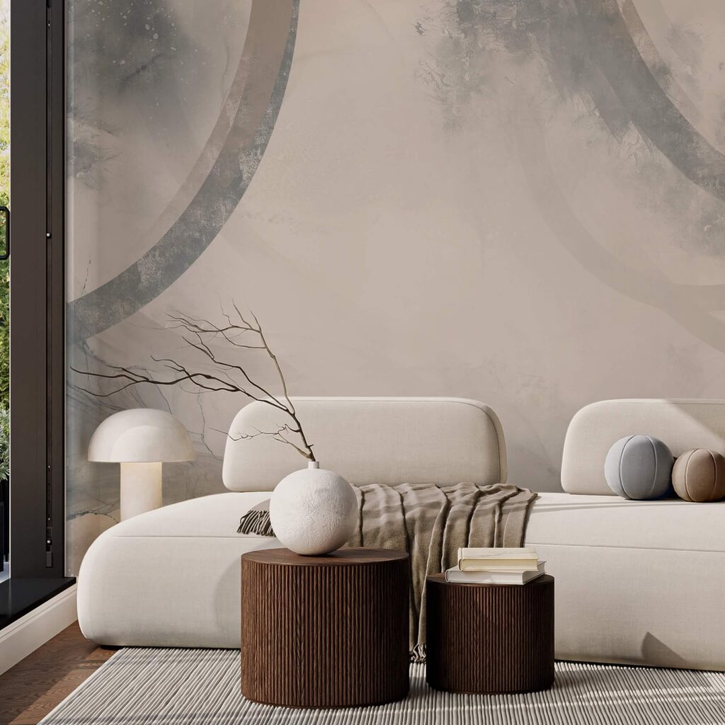 White and grey background with black and white circles