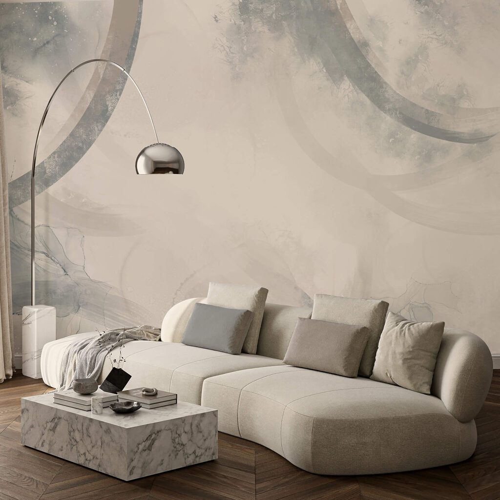 White and grey background with black and white circles