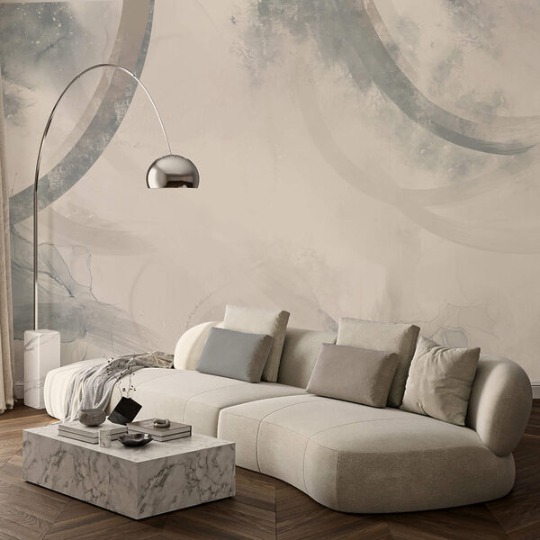 White and grey background with black and white circles