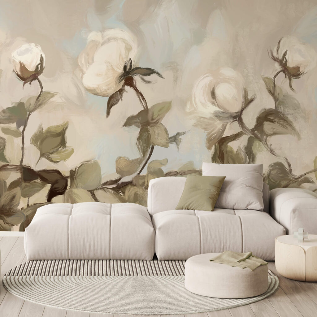 Painting of white flowers and leaves Painting of white flowers and leaves