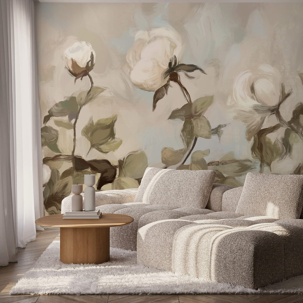 Painting of white flowers and leaves Painting of white flowers and leaves