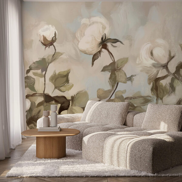 Painting of white flowers and leaves Painting of white flowers and leaves