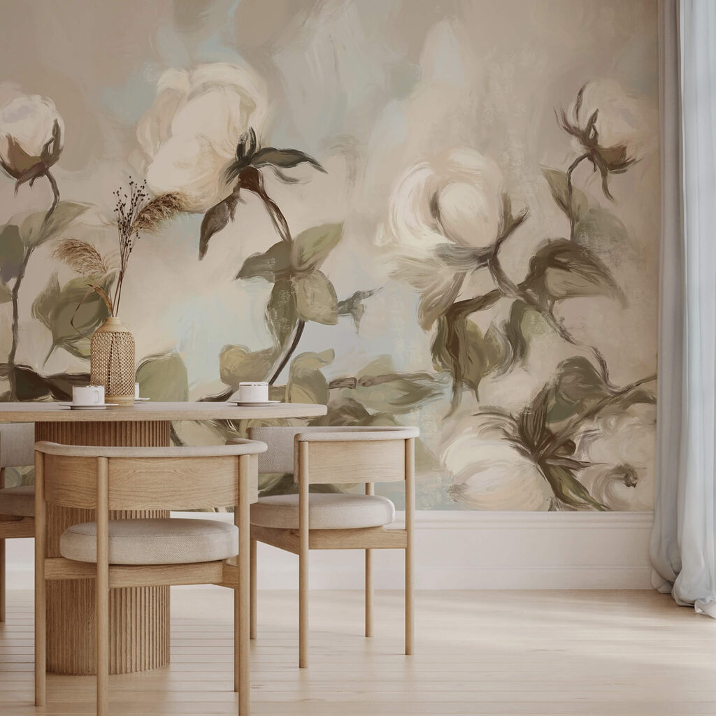 Painting of white flowers and leaves Painting of white flowers and leaves