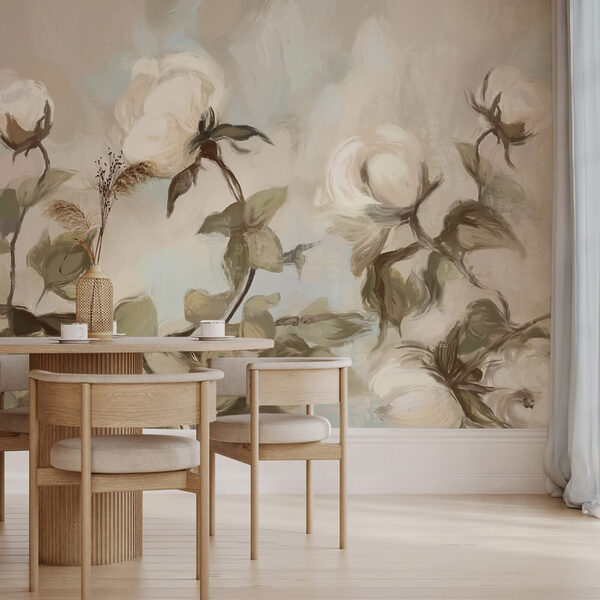 Painting of white flowers and leaves Painting of white flowers and leaves