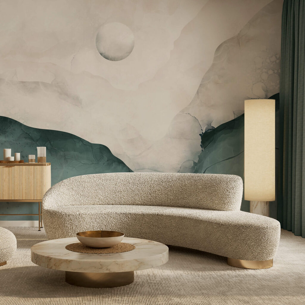 Painting of a mountain with a moon in the sky Painting of a mountain with a moon in the sky