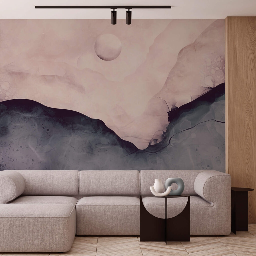 Painting of a mountain with a moon