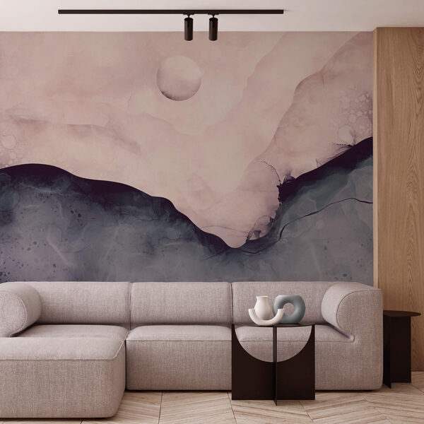 Painting of a mountain with a moon