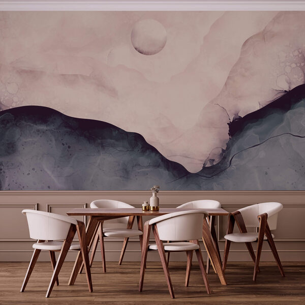 Painting of a mountain with a moon