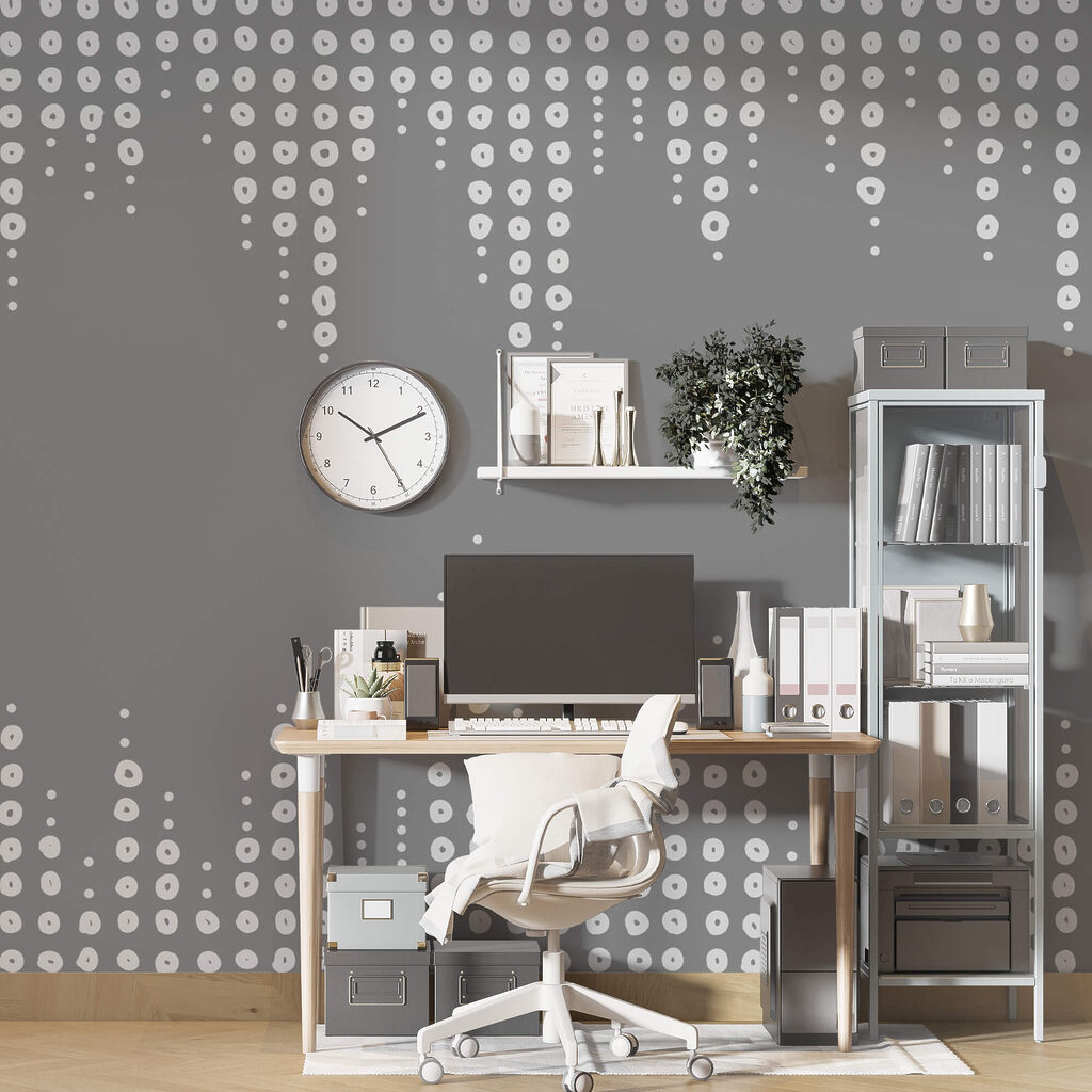 Grey and white background with dots