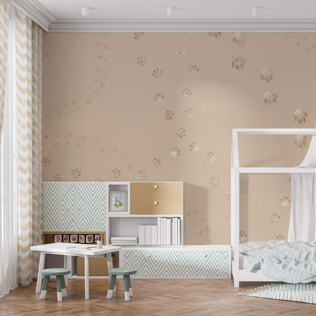 Pattern of paw prints and birds