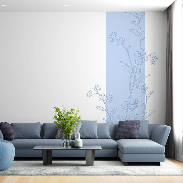 Wall murals Wall murals Blue and white flower drawing (SKU: t00413)
