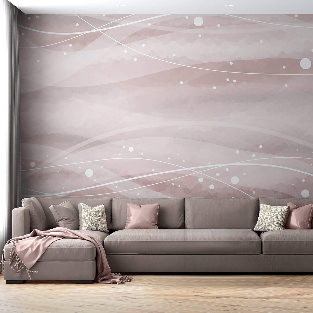 White lines and dots on a pink background White lines and dots on a pink background