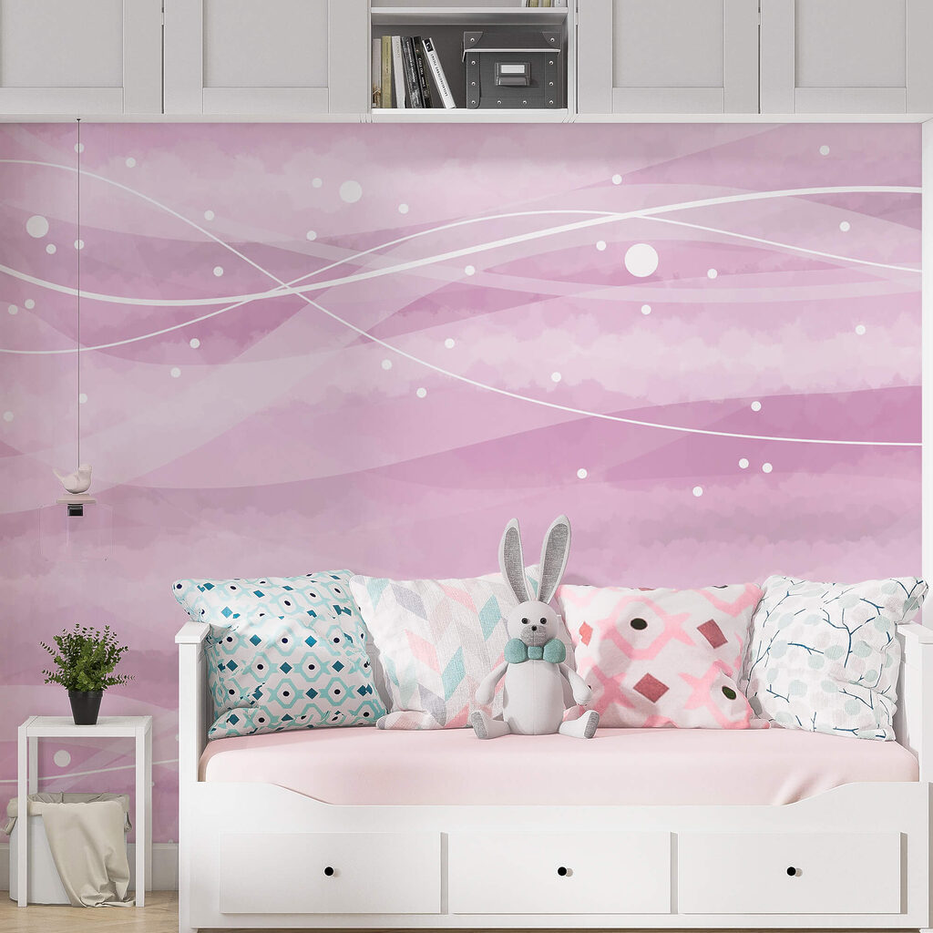 Pink background with white lines and dots