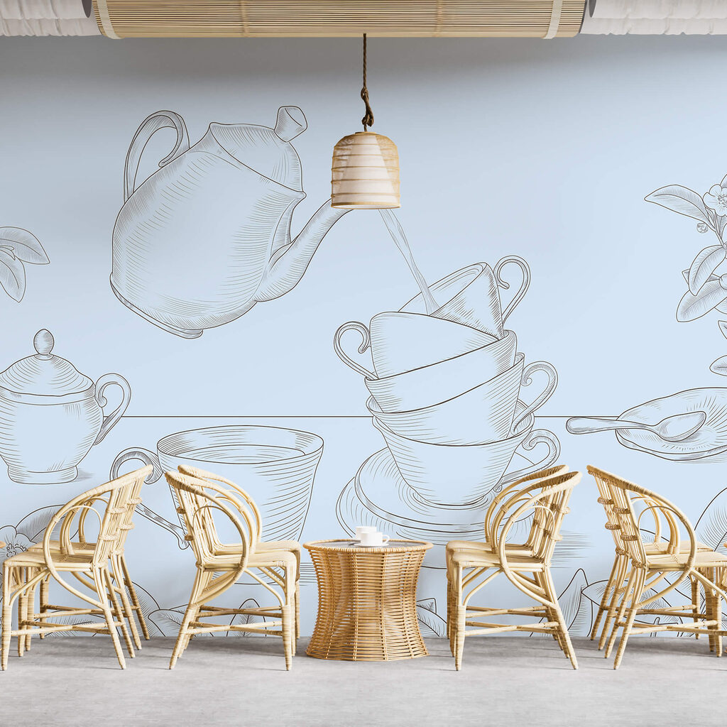 Teapot pouring into a stack of teacups