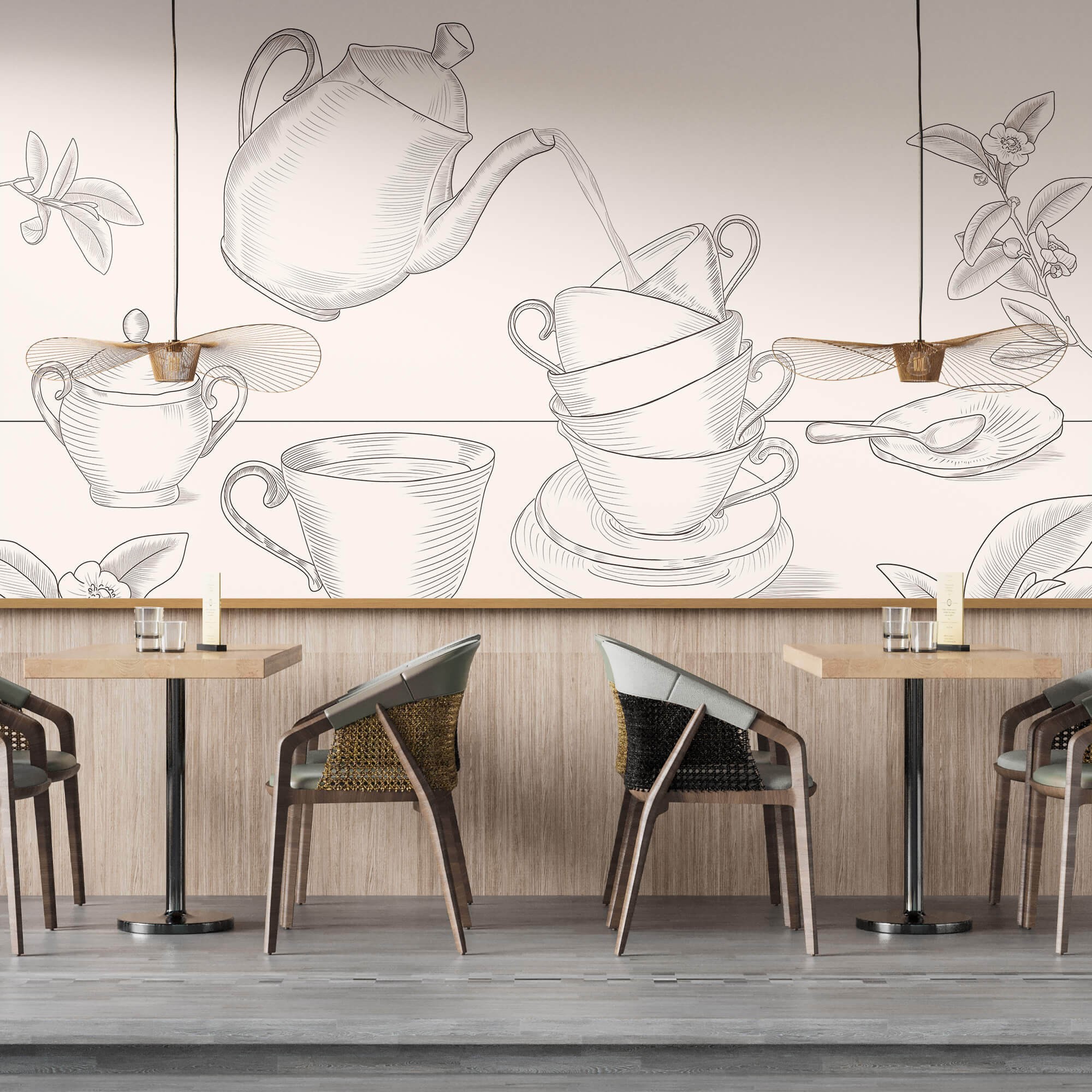 Teapot pouring into a stack of teacups