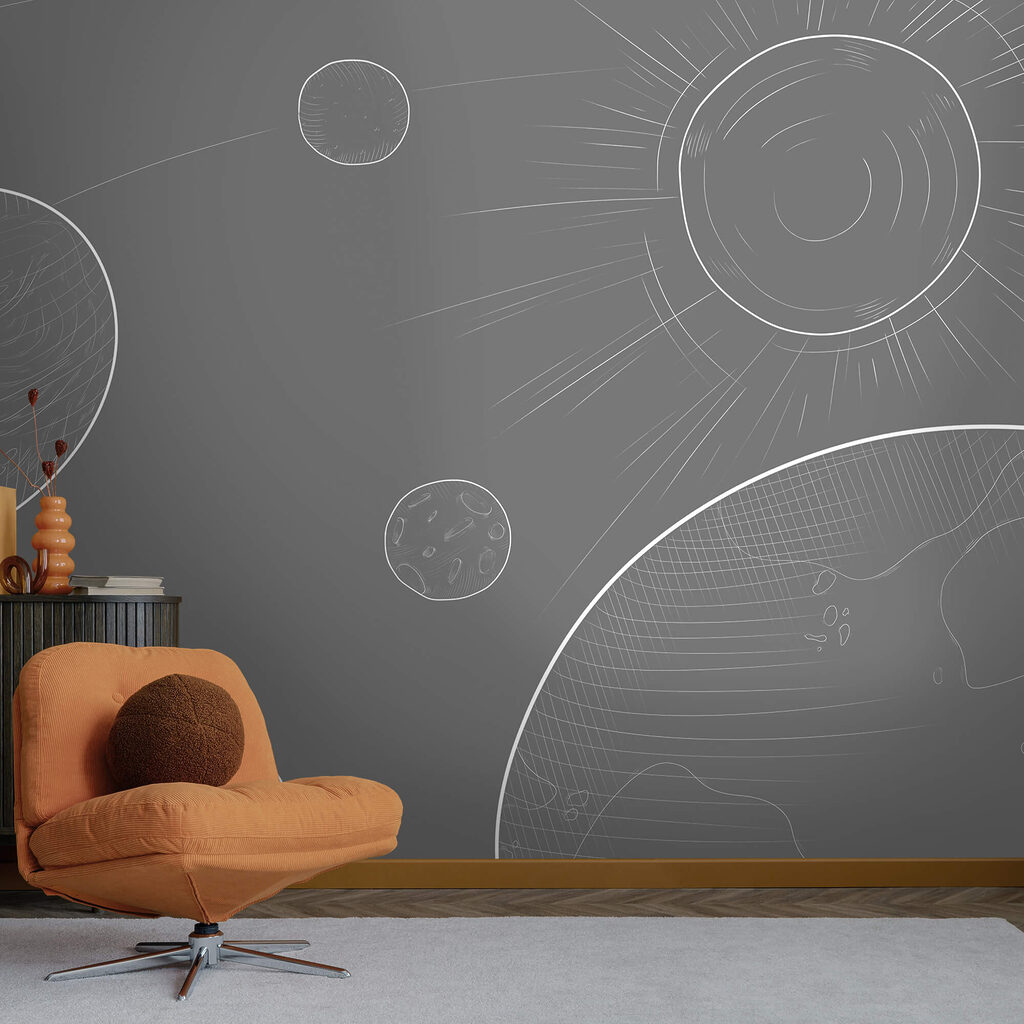 Grey background with circles and sun