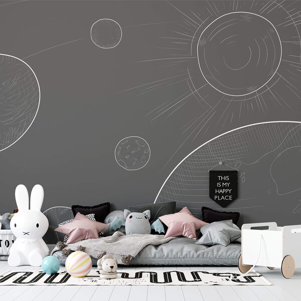 Grey background with circles and sun