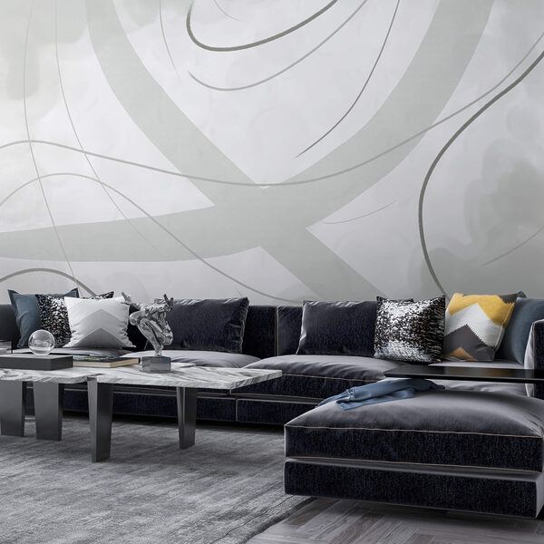 White and grey background with lines and curves