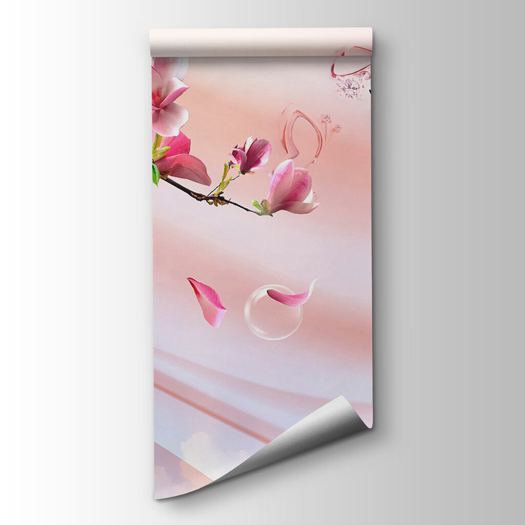 Pink flowers and butterflies