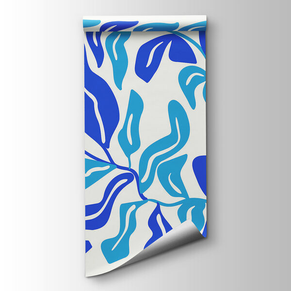 Blue and white drawing of leaves