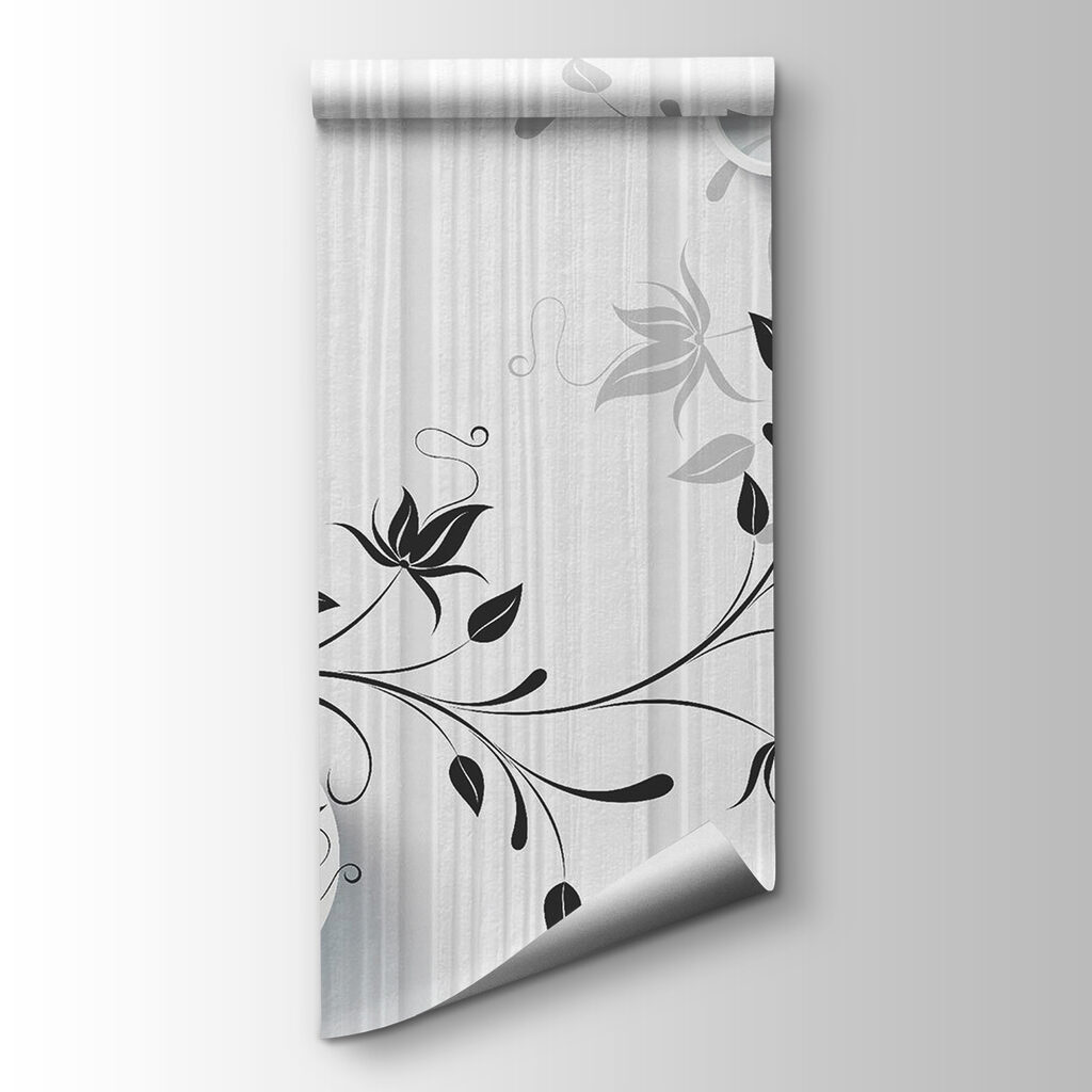 White wall with black and white flowers